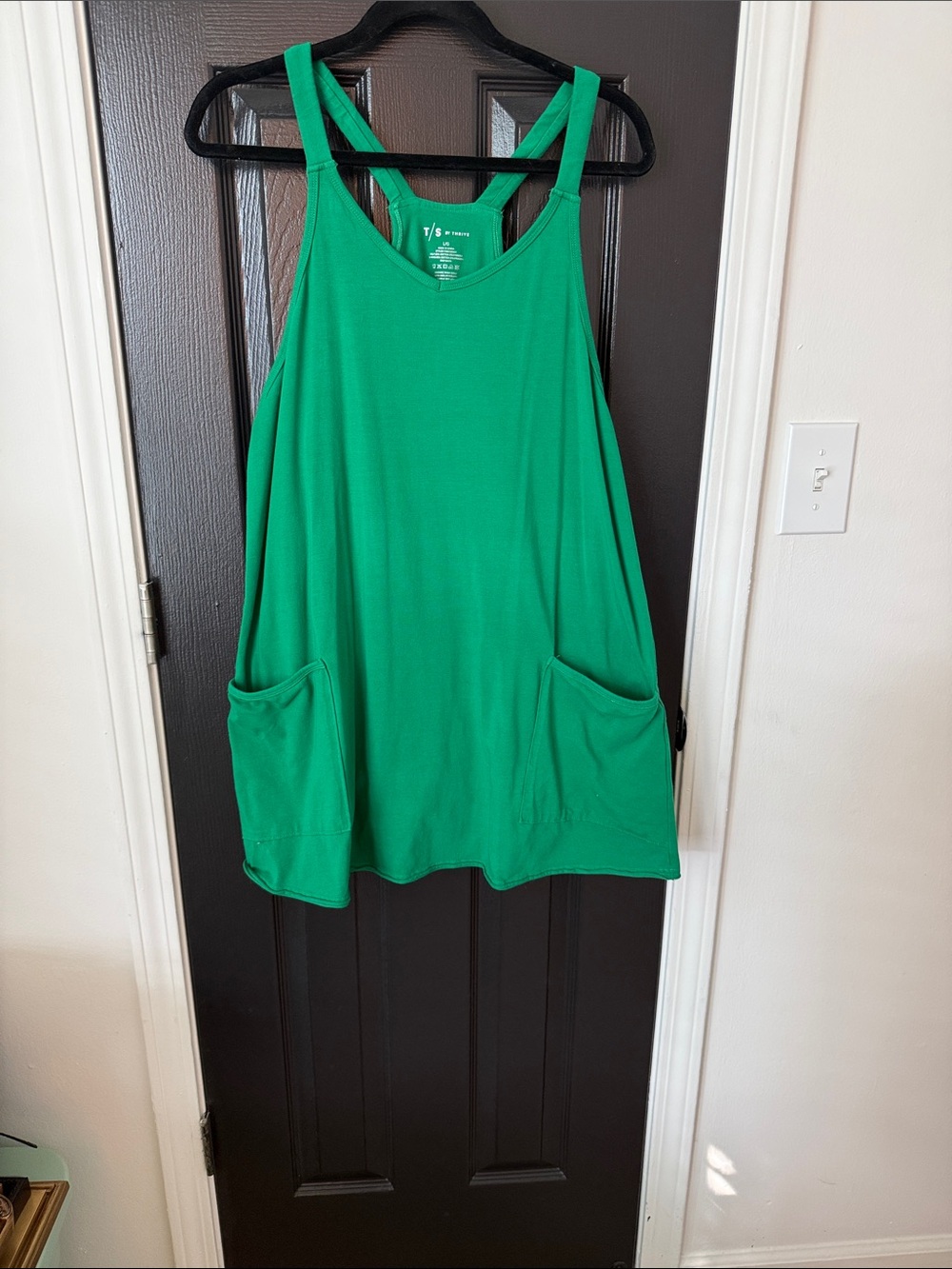 Thrive Bright Green Racerback Romper dress with Front Pockets